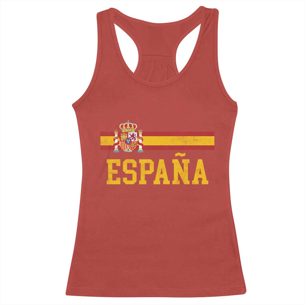 Espana Pride Vintage Spain Coat of Arms Patriotic Spainish Flag Racerback Tank Top