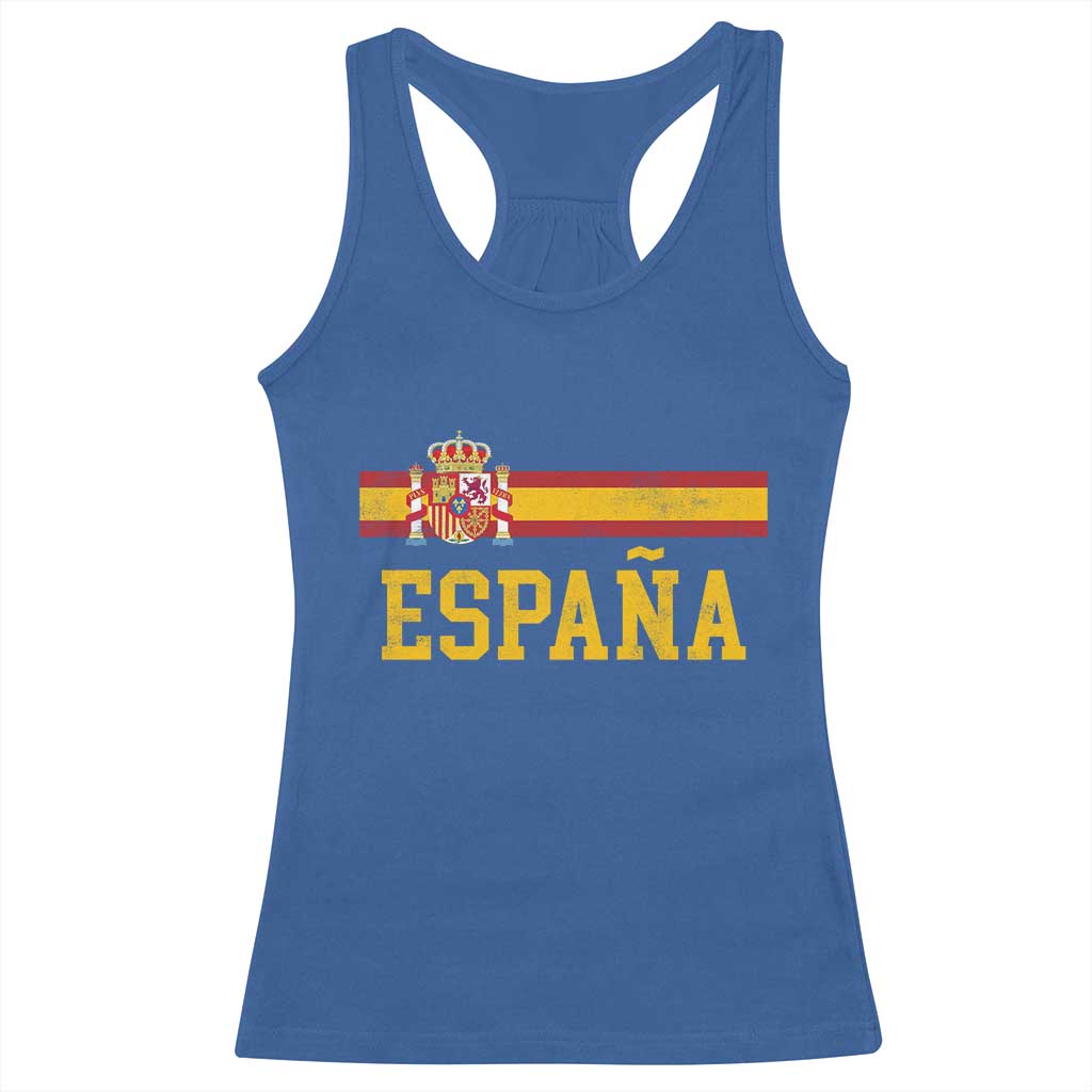 Espana Pride Vintage Spain Coat of Arms Patriotic Spainish Flag Racerback Tank Top