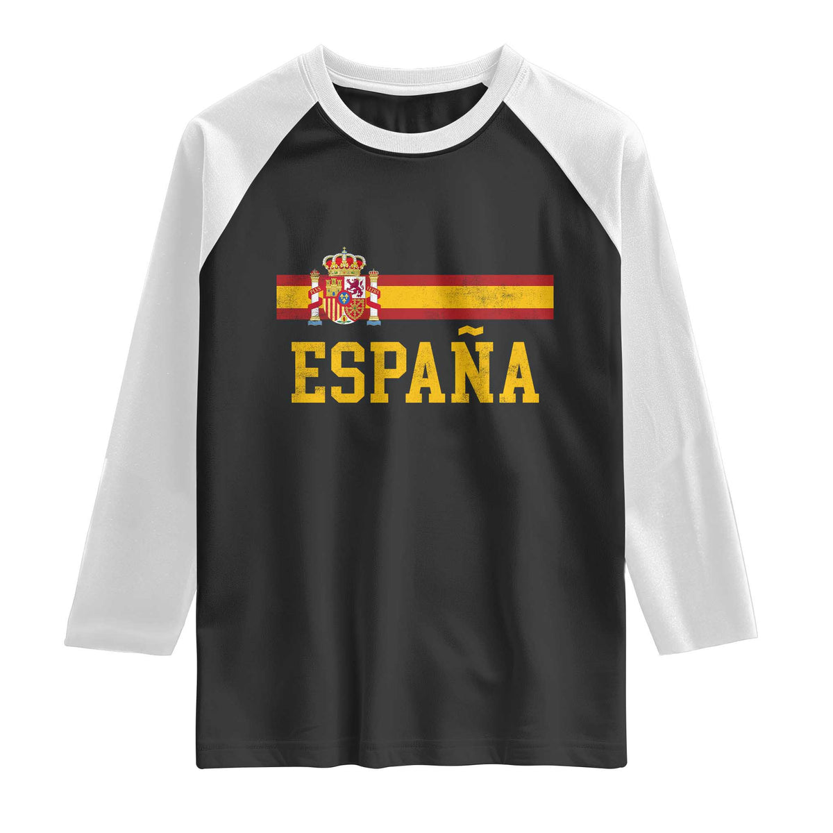 Espana Pride Vintage Spain Coat of Arms Patriotic Spainish Flag Raglan Shirt