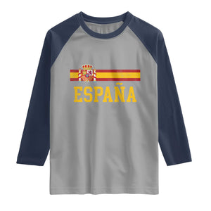 Espana Pride Vintage Spain Coat of Arms Patriotic Spainish Flag Raglan Shirt