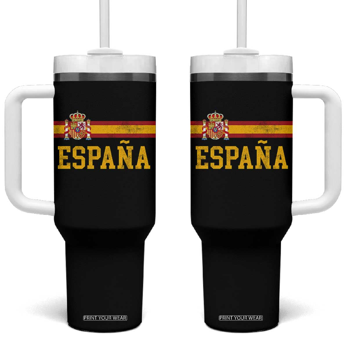Espana Pride Vintage Spain Coat of Arms Patriotic Spainish Flag Tumbler With Handle TS11 One Size: 40 oz Black Print Your Wear