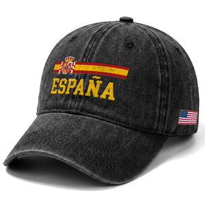 Espana Pride Vintage Spain Coat of Arms Patriotic Spainish Flag Washed Cotton Baseball Cap