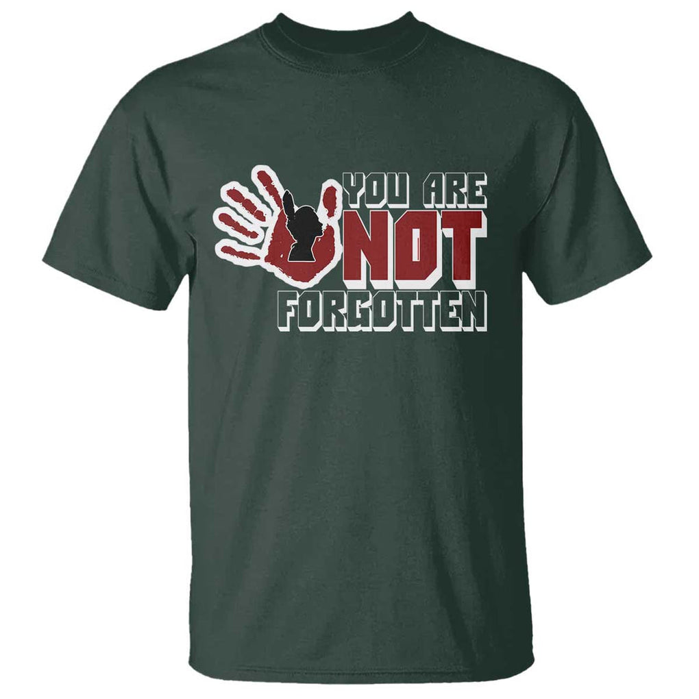 Native American Women T Shirt You Are Not Forgotten Stop MMIW Red Hand TS11 Dark Forest Green Print Your Wear