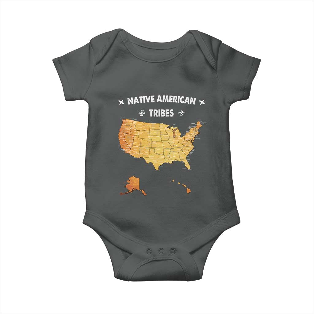 Native American Tribes Baby Onesie Vintage Native American Map US History TS11 Dark Heather Print Your Wear