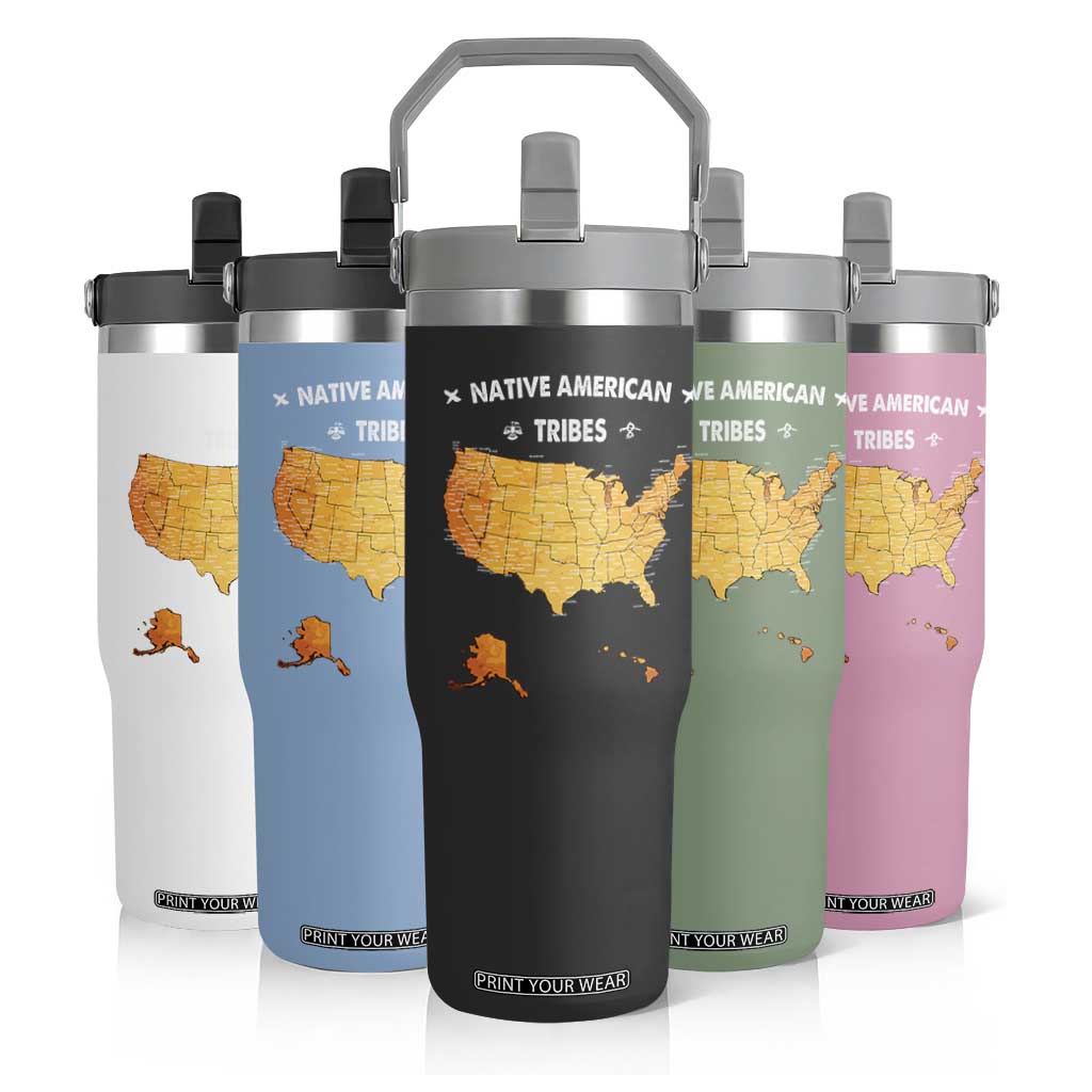 Native American Tribes Flip Straw Tumbler Vintage Native American Map US History TS11 Print Your Wear
