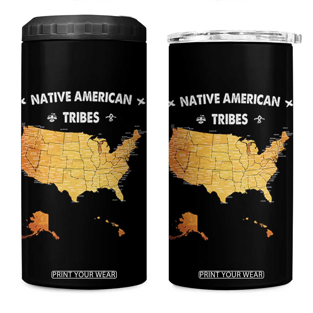 Native American Tribes 4 in 1 Can Cooler Tumbler Vintage Native American Map US History TS11 One Size: 16 oz Black Print Your Wear