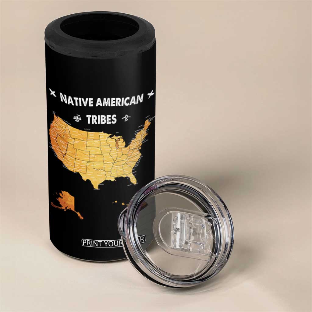 Native American Tribes 4 in 1 Can Cooler Tumbler Vintage Native American Map US History TS11 Print Your Wear