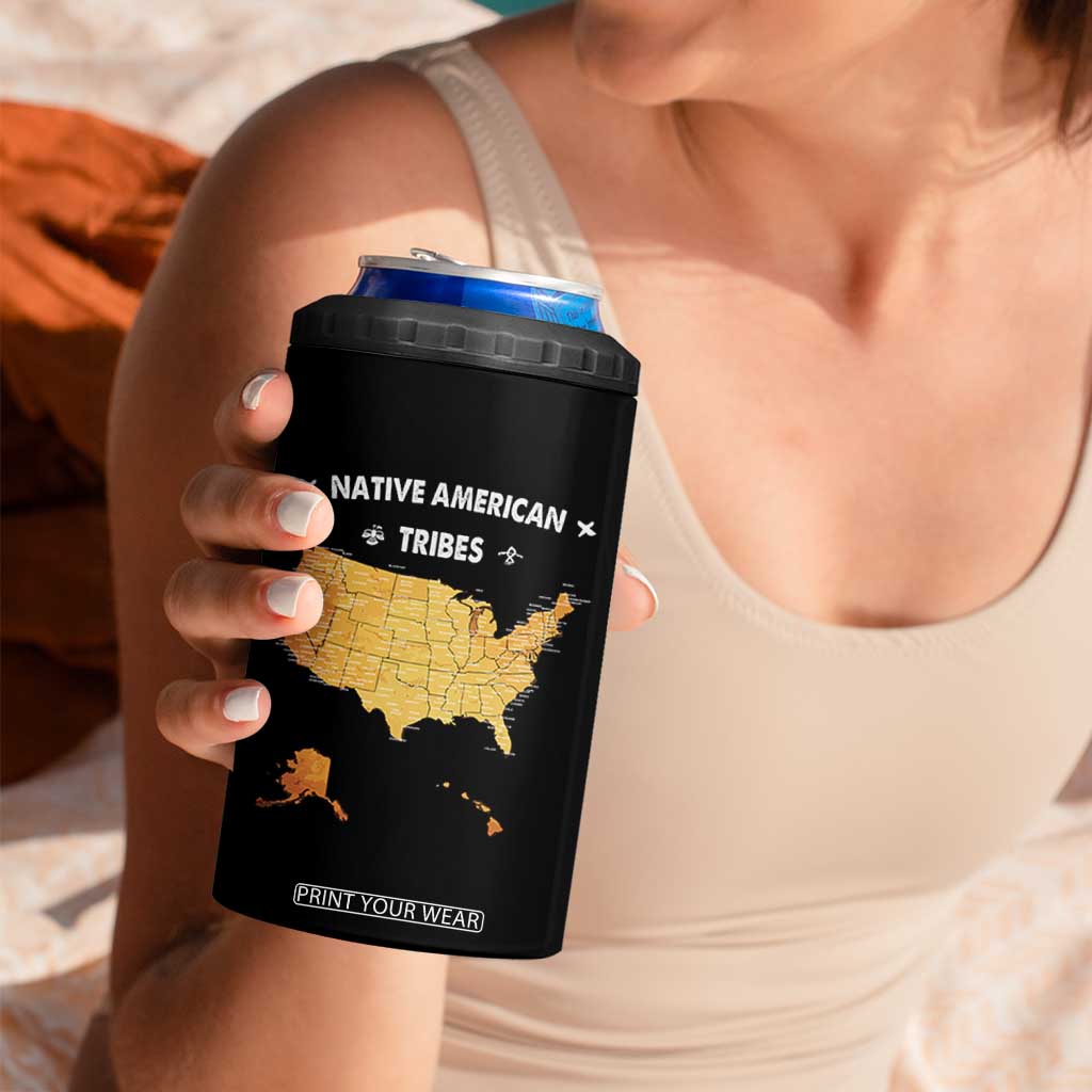 Native American Tribes 4 in 1 Can Cooler Tumbler Vintage Native American Map US History TS11 Print Your Wear