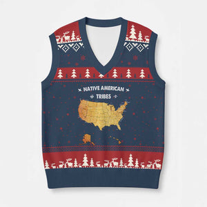 Native American Tribes V-Neck Knit Sweater Vest Vintage Native American Map US History TS11 Navy Red Print Your Wear