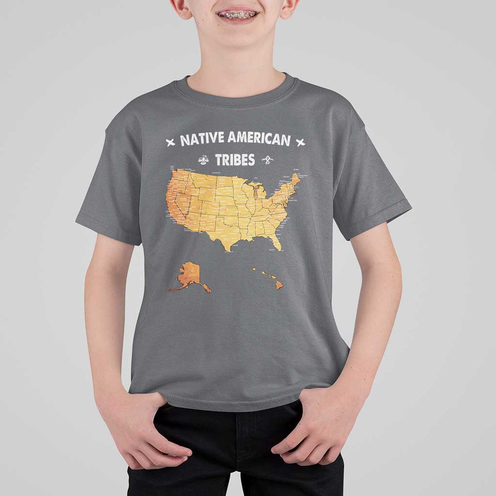 Native American Tribes T Shirt For Kid Vintage Native American Map US History TS11 Charcoal Print Your Wear