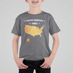 Native American Tribes T Shirt For Kid Vintage Native American Map US History TS11 Charcoal Print Your Wear