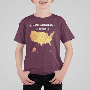 Native American Tribes T Shirt For Kid Vintage Native American Map US History TS11 Maroon Print Your Wear