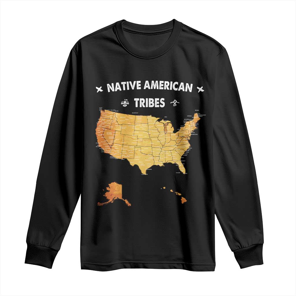 Native American Tribes Long Sleeve Shirt Vintage Native American Map US History TS11 Black Print Your Wear