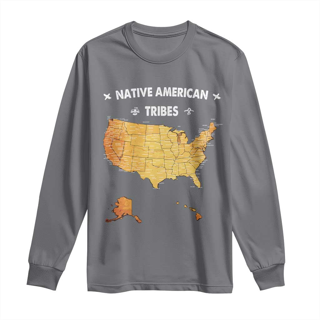 Native American Tribes Long Sleeve Shirt Vintage Native American Map US History TS11 Charcoal Print Your Wear