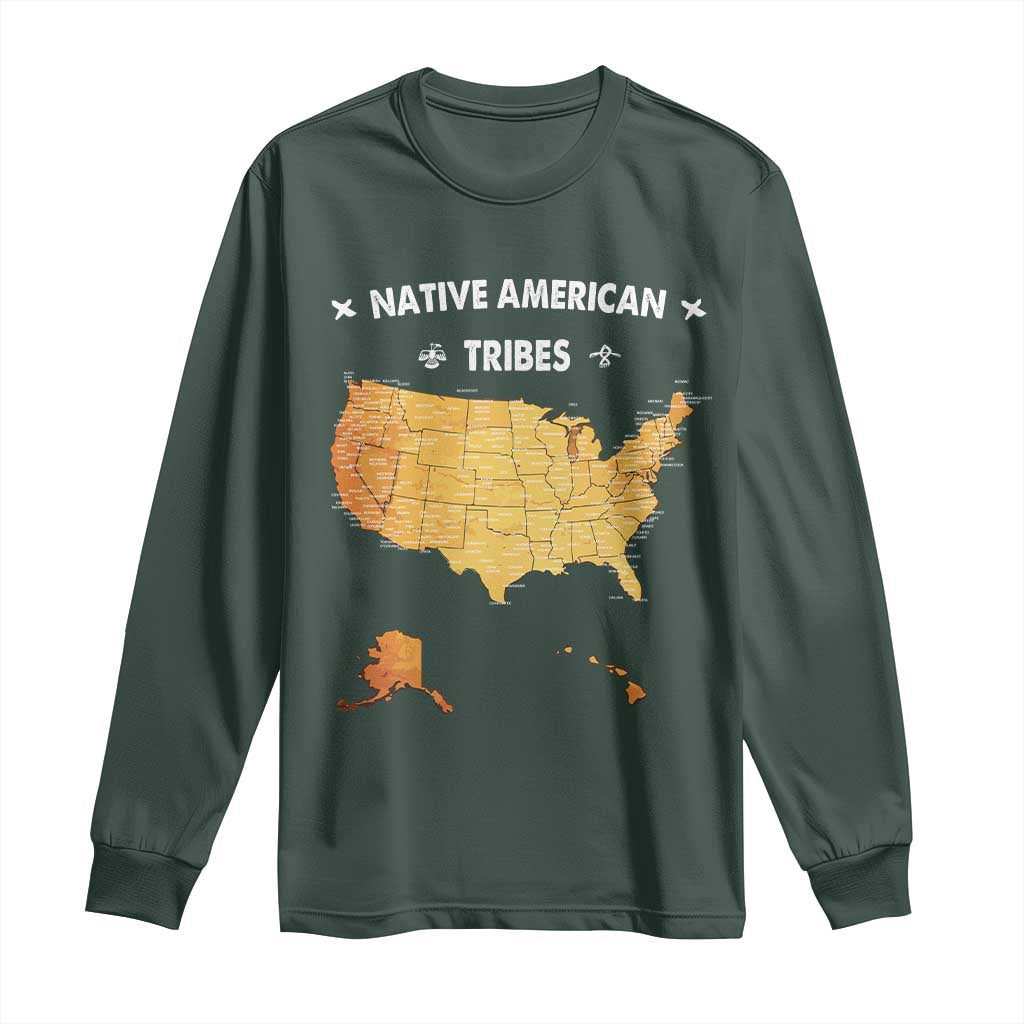 Native American Tribes Long Sleeve Shirt Vintage Native American Map US History TS11 Dark Forest Green Print Your Wear