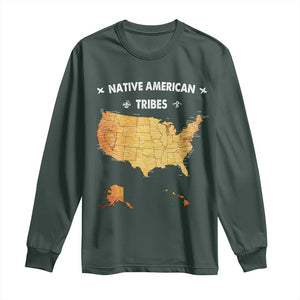 Native American Tribes Long Sleeve Shirt Vintage Native American Map US History TS11 Dark Forest Green Print Your Wear