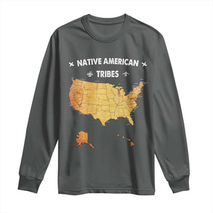 Native American Tribes Long Sleeve Shirt Vintage Native American Map US History TS11 Dark Heather Print Your Wear