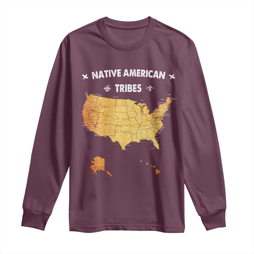 Native American Tribes Long Sleeve Shirt Vintage Native American Map US History TS11 Maroon Print Your Wear