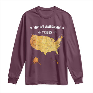 Native American Tribes Long Sleeve Shirt Vintage Native American Map US History TS11 Maroon Print Your Wear