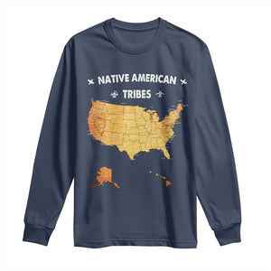 Native American Tribes Long Sleeve Shirt Vintage Native American Map US History TS11 Navy Print Your Wear