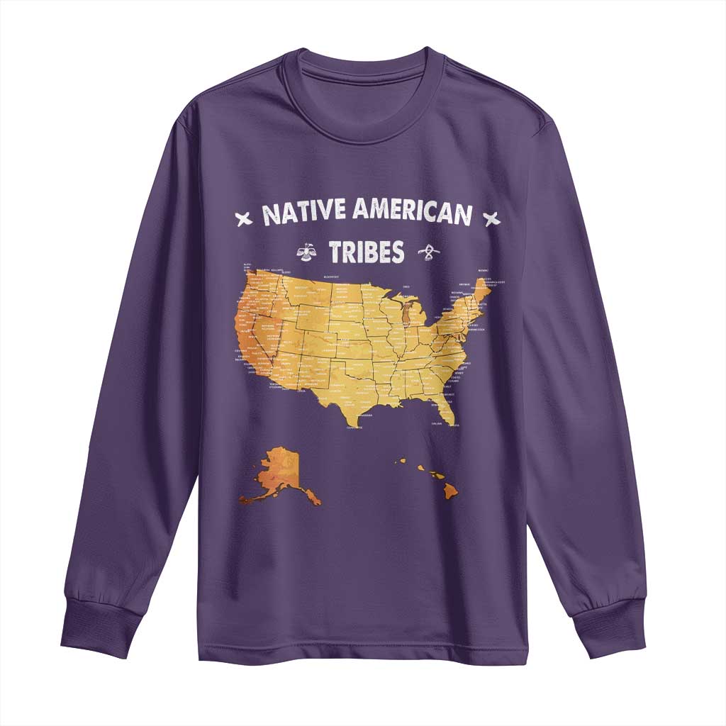 Native American Tribes Long Sleeve Shirt Vintage Native American Map US History TS11 Purple Print Your Wear