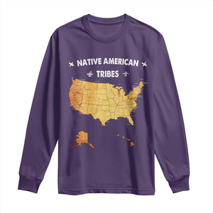 Native American Tribes Long Sleeve Shirt Vintage Native American Map US History TS11 Purple Print Your Wear