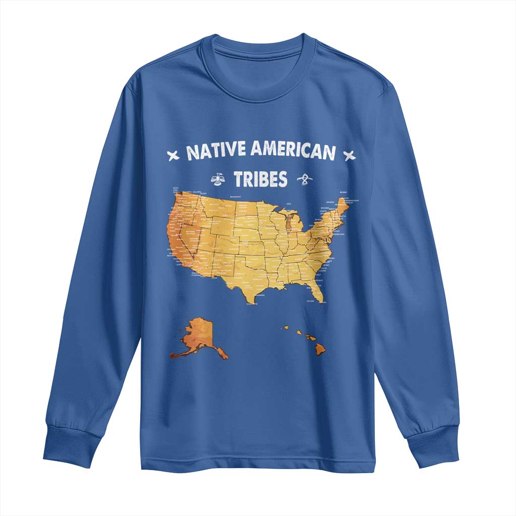 Native American Tribes Long Sleeve Shirt Vintage Native American Map US History TS11 Royal Blue Print Your Wear