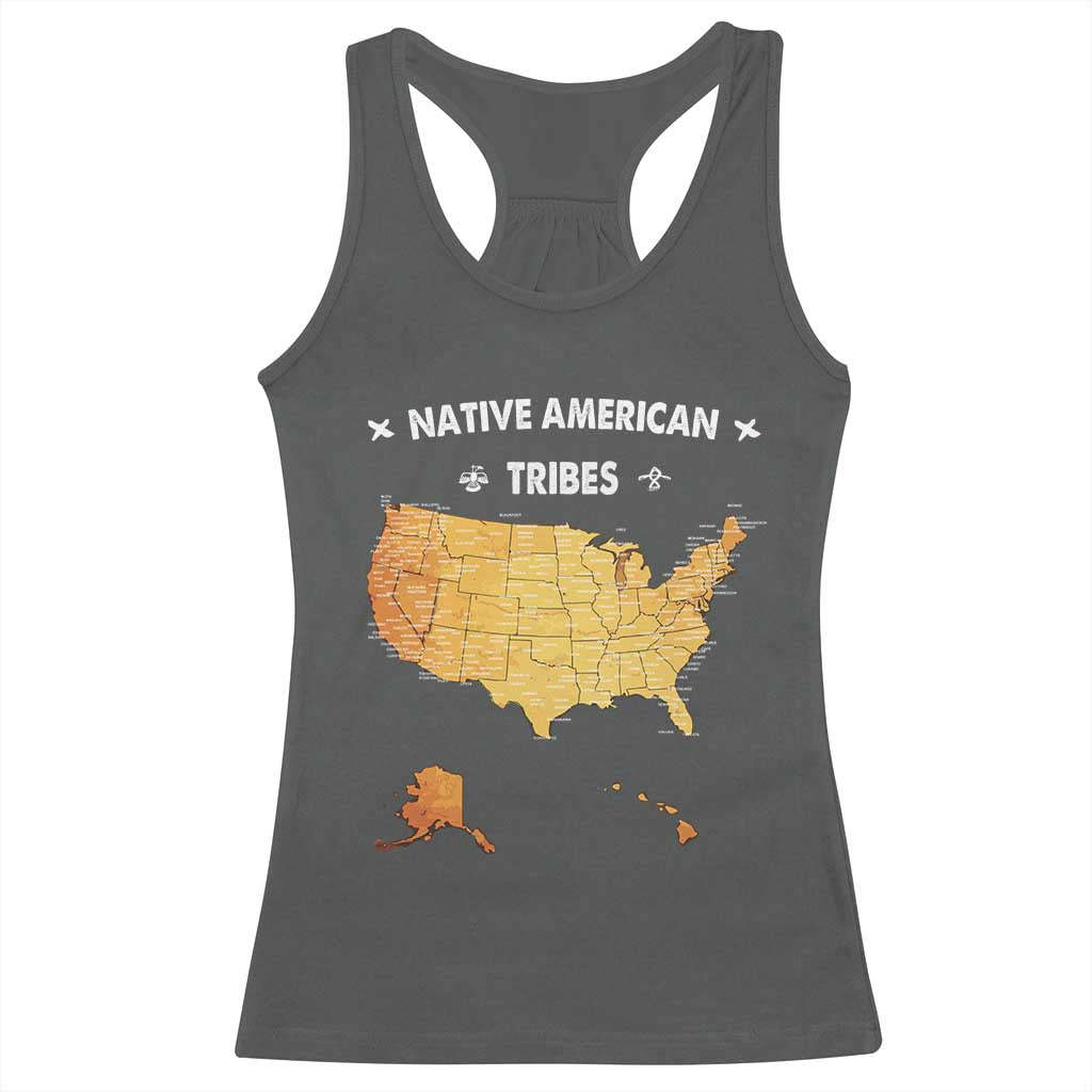 Native American Tribes Racerback Tank Top Vintage Native American Map US History TS11 Dark Heather Print Your Wear