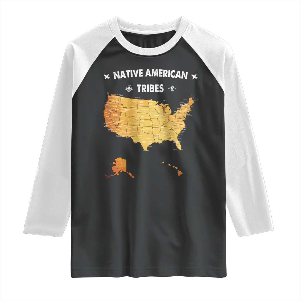Native American Tribes Raglan Shirt Vintage Native American Map US History TS11 Black White Print Your Wear