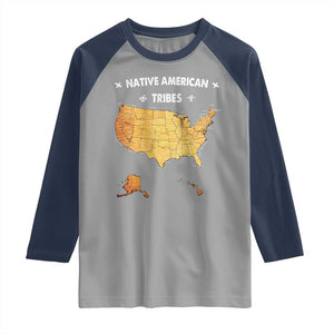 Native American Tribes Raglan Shirt Vintage Native American Map US History TS11 Sport Gray Navy Print Your Wear