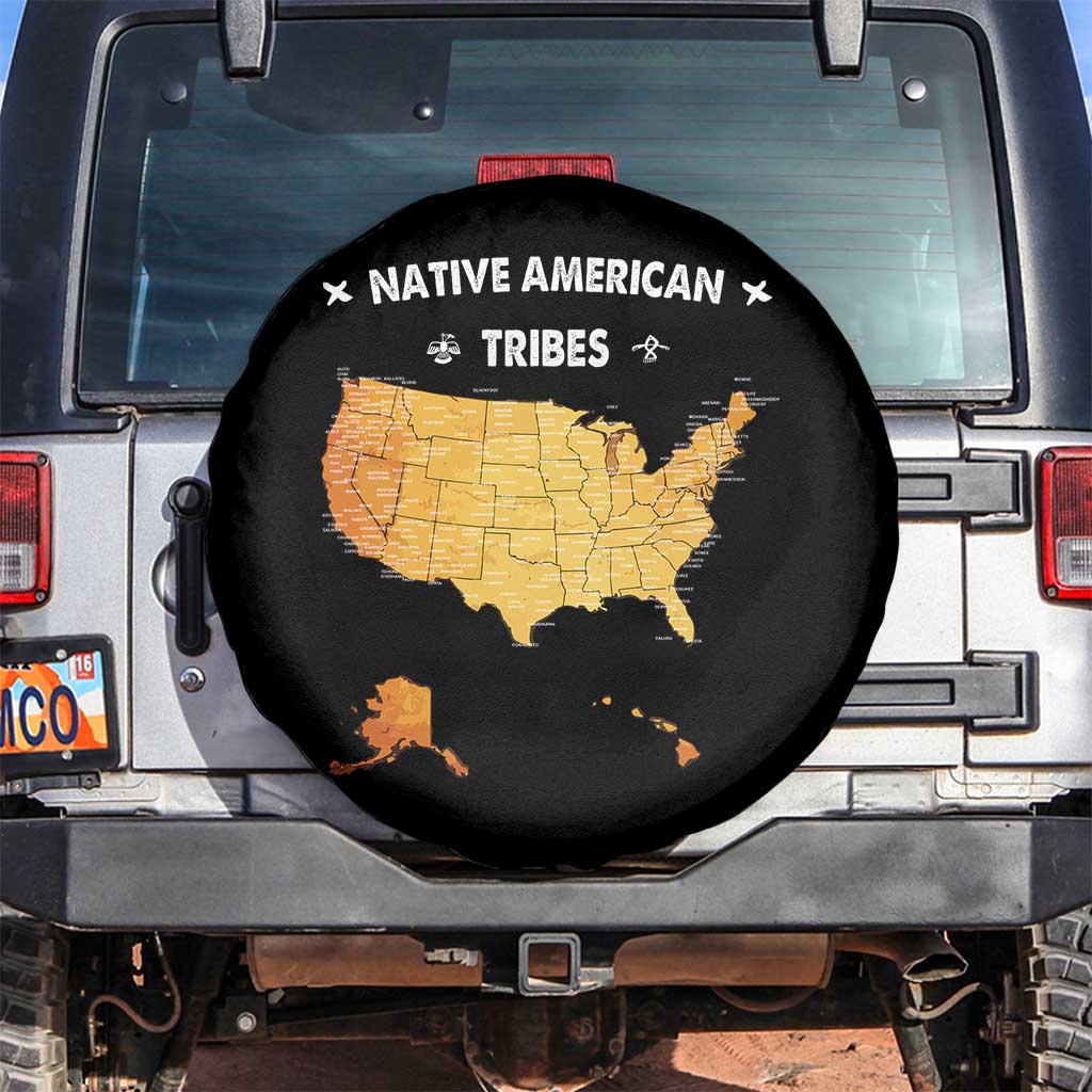 Native American Tribes Spare Tire Cover Vintage Native American Map US History TS11 No hole Black Print Your Wear