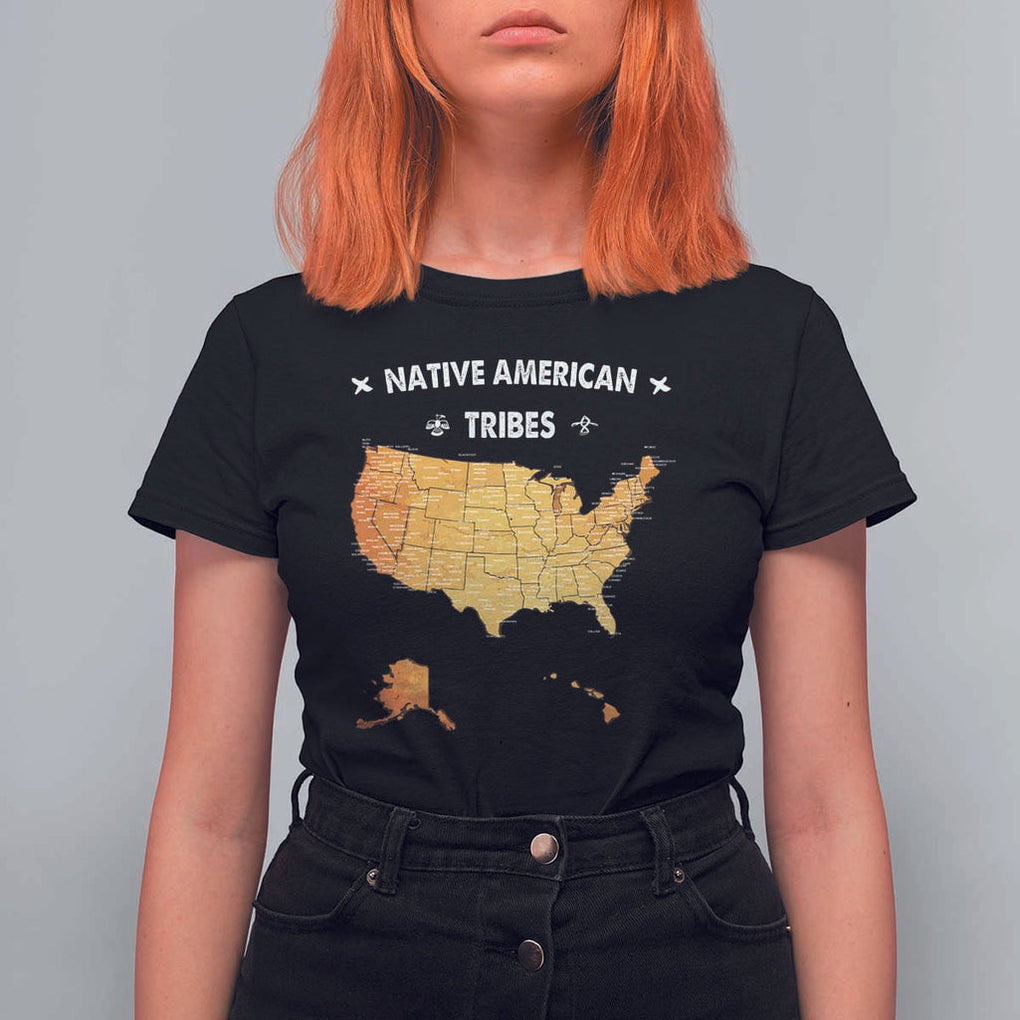 Native American Tribes T Shirt For Women Vintage Native American Map US History TS11 Black Print Your Wear