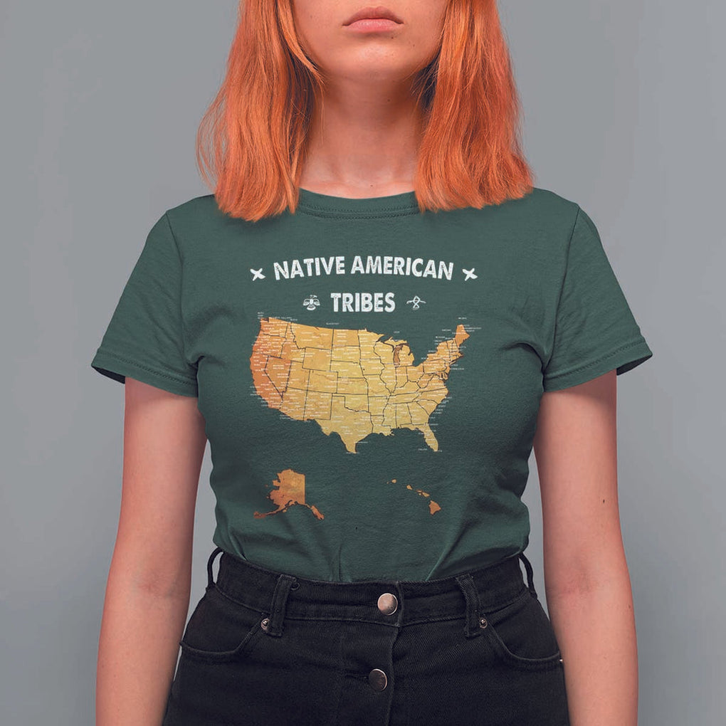 Native American Tribes T Shirt For Women Vintage Native American Map US History TS11 Dark Forest Green Print Your Wear
