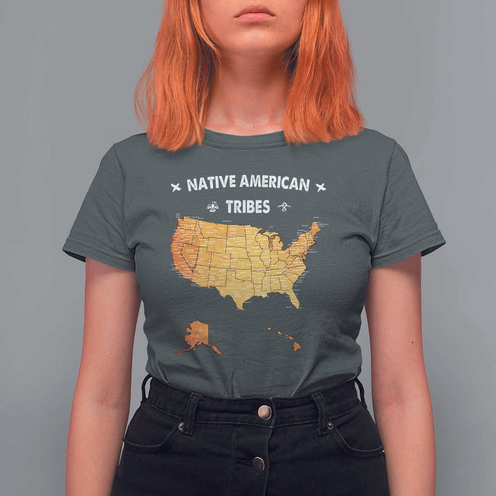 Native American Tribes T Shirt For Women Vintage Native American Map US History TS11 Dark Heather Print Your Wear