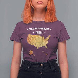 Native American Tribes T Shirt For Women Vintage Native American Map US History TS11 Maroon Print Your Wear