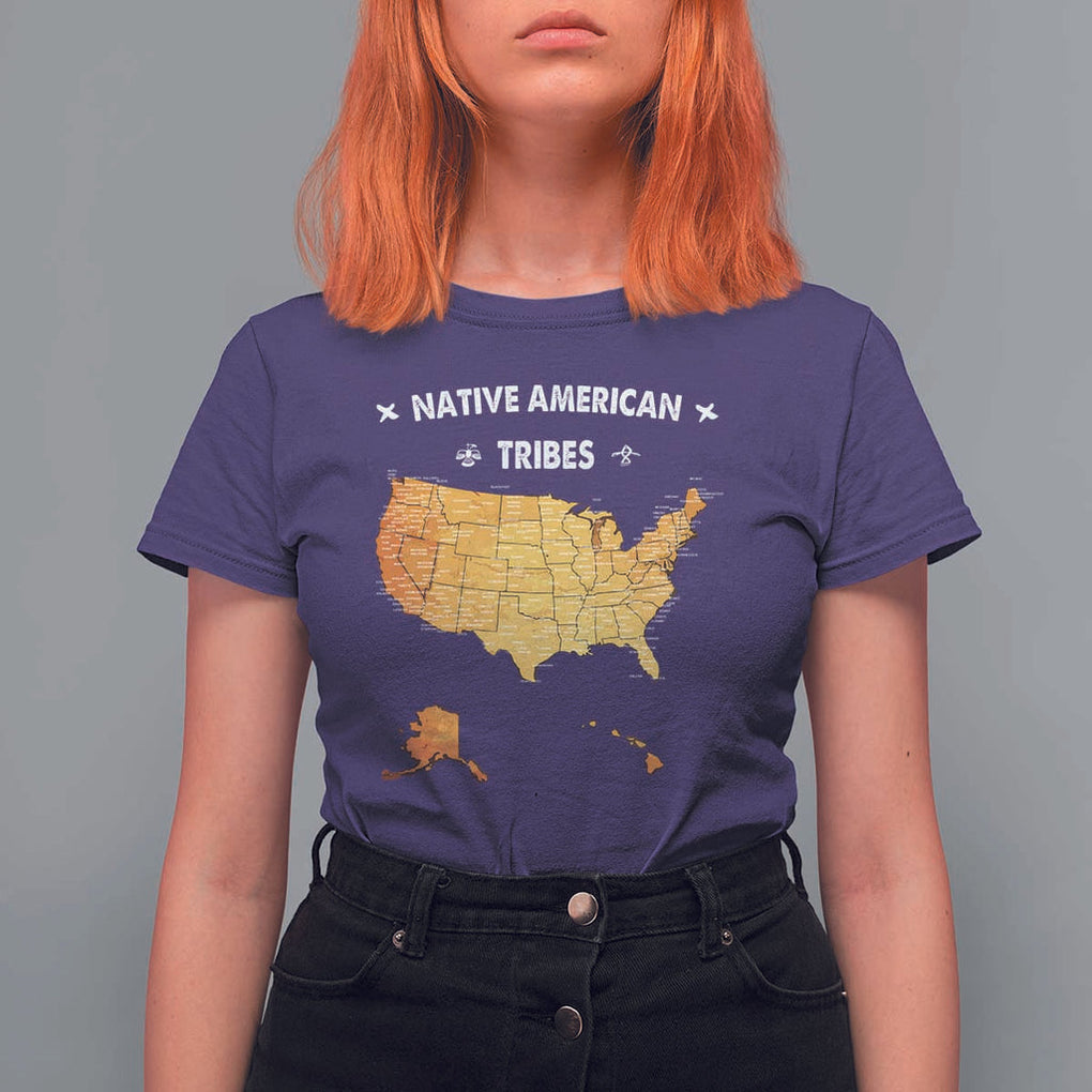 Native American Tribes T Shirt For Women Vintage Native American Map US History TS11 Purple Print Your Wear