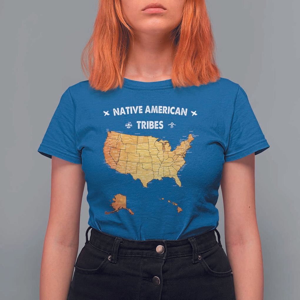 Native American Tribes T Shirt For Women Vintage Native American Map US History TS11 Royal Blue Print Your Wear