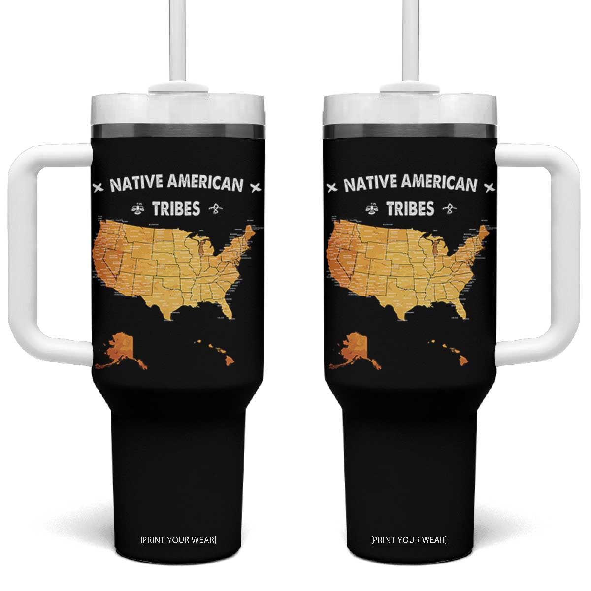 Native American Tribes Tumbler With Handle Vintage Native American Map US History TS11 One Size: 40 oz Black Print Your Wear