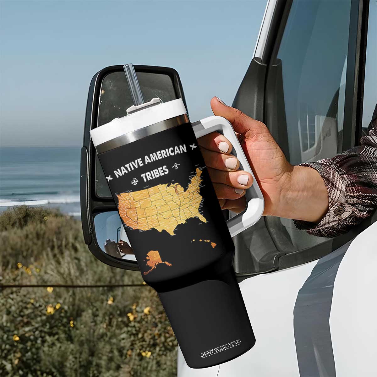 Native American Tribes Tumbler With Handle Vintage Native American Map US History TS11 Print Your Wear