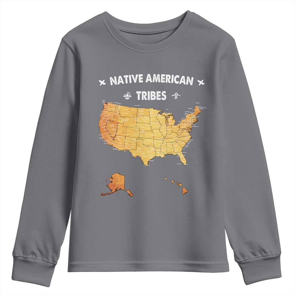 Native American Tribes Youth Sweatshirt Vintage Native American Map US History TS11 Charcoal Print Your Wear