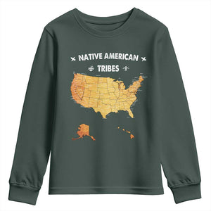 Native American Tribes Youth Sweatshirt Vintage Native American Map US History TS11 Dark Forest Green Print Your Wear