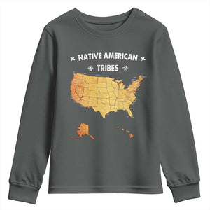 Native American Tribes Youth Sweatshirt Vintage Native American Map US History TS11 Dark Heather Print Your Wear