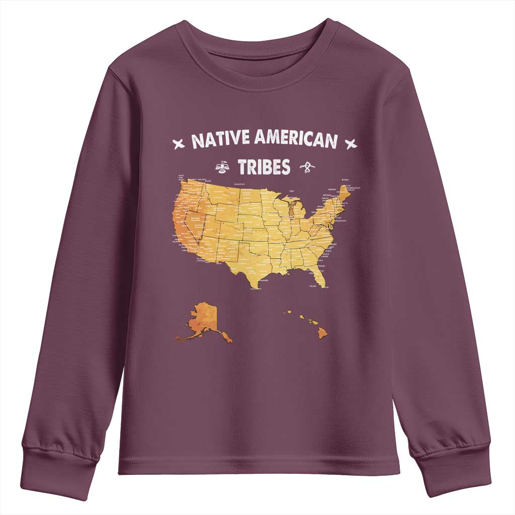 Native American Tribes Youth Sweatshirt Vintage Native American Map US History TS11 Maroon Print Your Wear
