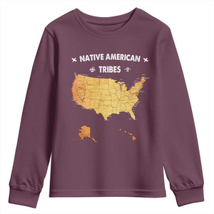 Native American Tribes Youth Sweatshirt Vintage Native American Map US History TS11 Maroon Print Your Wear