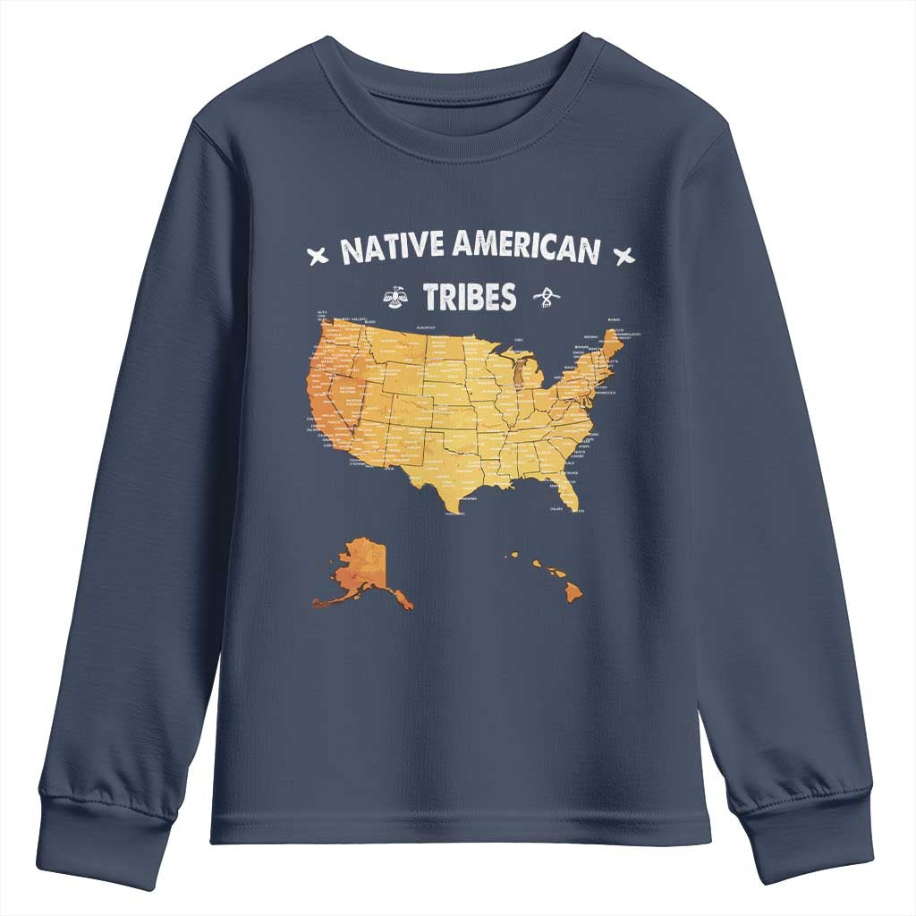 Native American Tribes Youth Sweatshirt Vintage Native American Map US History TS11 Navy Print Your Wear