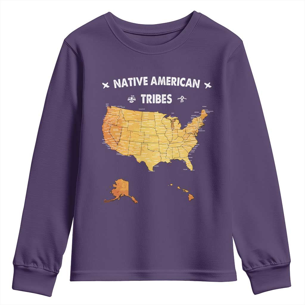Native American Tribes Youth Sweatshirt Vintage Native American Map US History TS11 Purple Print Your Wear