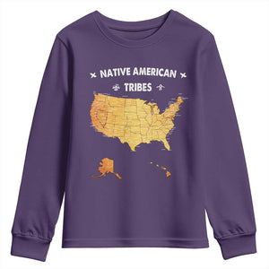 Native American Tribes Youth Sweatshirt Vintage Native American Map US History TS11 Purple Print Your Wear
