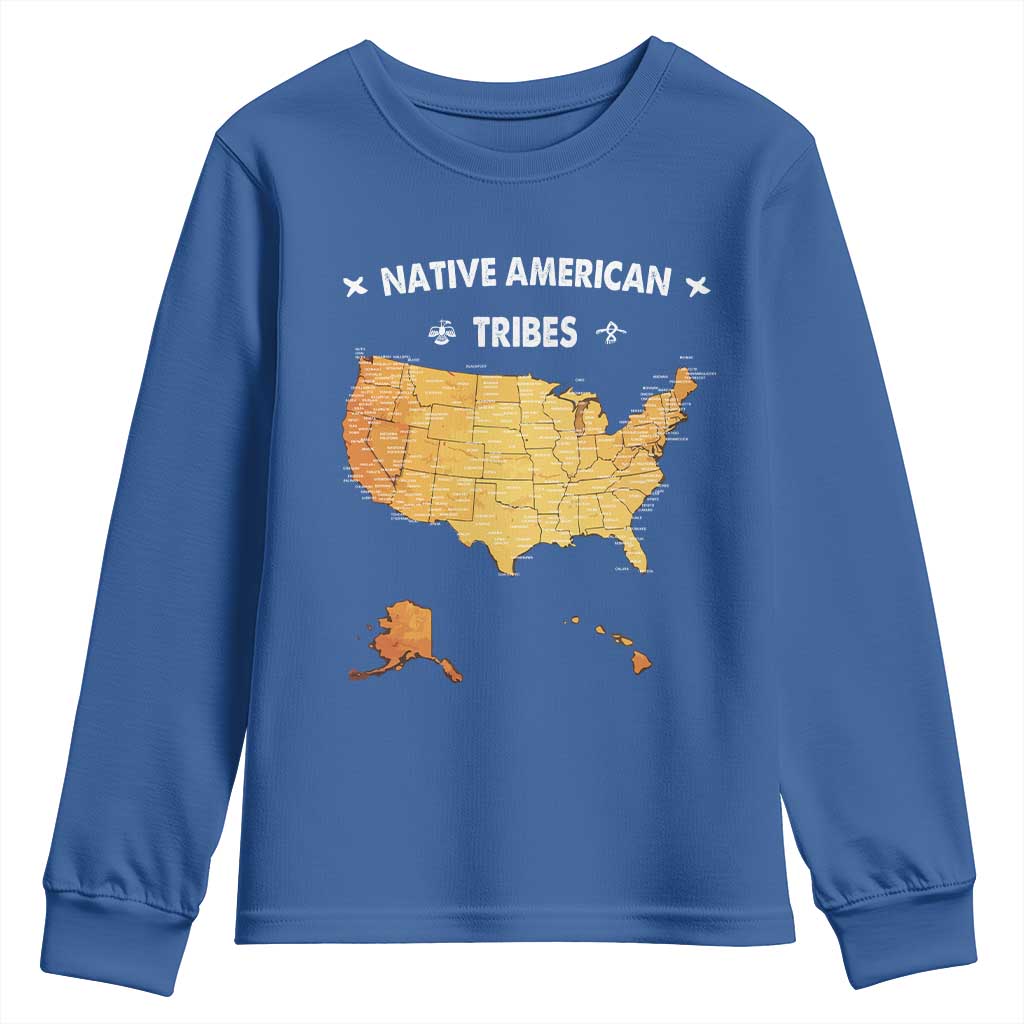 Native American Tribes Youth Sweatshirt Vintage Native American Map US History TS11 Royal Blue Print Your Wear