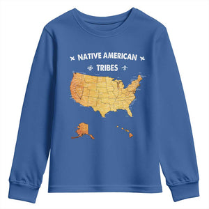 Native American Tribes Youth Sweatshirt Vintage Native American Map US History TS11 Royal Blue Print Your Wear