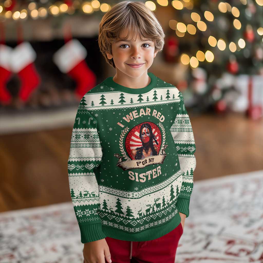 Native American Women Ugly Christmas Sweater I Wear Red For My Sister Stop MMIW Hand TS11 Forest Green Beige Print Your Wear